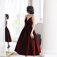 SP1601,Burgundy Velvet Short Prom Dress Homecoming Dress - Thumbnail 1