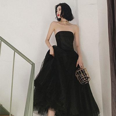 Sp1602,black elegant strapless evening dress,strapless tulle homecoming dresses