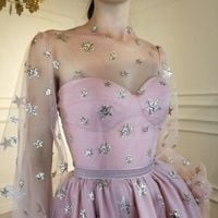 SP1604,Champagne Starry Homecoming Dresses,Long Sleeves Mini Graduation Dress - Thumbnail 1