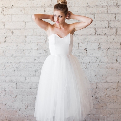 Sp1607,white sweetheart tea length wedding dresses,tulle sleeveless wedding gown