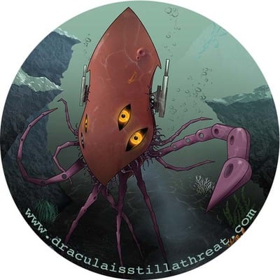 2" x 2" sticker - robot squid under water