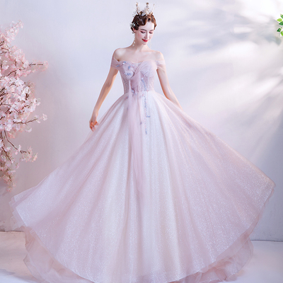 Pink tulle long a line prom dress pink evening dress - Thumbnail 3