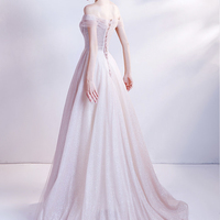 Pink tulle long A line prom dress pink evening dress - Thumbnail 6