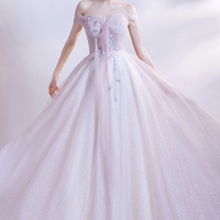 Pink tulle long A line prom dress pink evening dress - Thumbnail 7