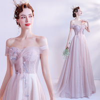 Pink tulle long A line prom dress pink evening dress - Thumbnail 8