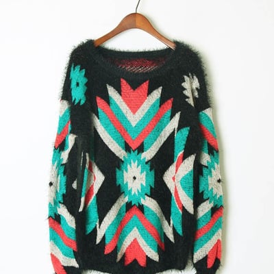 Scoop neck tribal pattern sweater