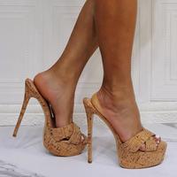 Sexy wood grain plus size high heel slippers S-494 - Thumbnail 2