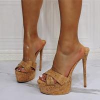 Sexy wood grain plus size high heel slippers S-494 - Thumbnail 3