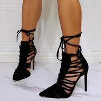 Lace-up ultra-fine high-heel pointed-toe women's single shoes S-502 - Thumbnail 1