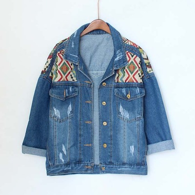 Tribal pattern denim jacket
