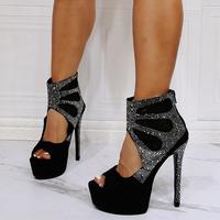 Rhinestone cutout high-heel sandals S-511 - Thumbnail 1