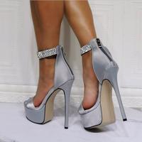 Sexy Gray Rhinestone High Heel Sandals S-512 - Thumbnail 4