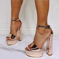 Champagne Block Heel Sandals S-513 - Thumbnail 2