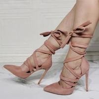 Lace-up stiletto sexy pointed-toe women's single shoes S-514 - Thumbnail 3