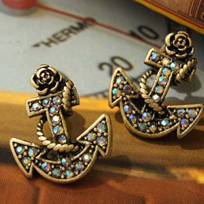 Rhinestone anchor earrings