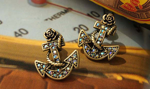 Rhinestone Anchor Earrings