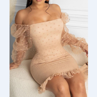 Sexy skinny print stitching puff sleeve dress - Thumbnail 4