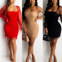 Sexy Skinny Print Stitching Puff Sleeve Dress - Thumbnail 3