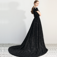 Sexy Black sequins long prom dress, black evening dress - Thumbnail 1