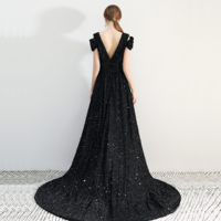 Sexy Black sequins long prom dress, black evening dress - Thumbnail 2