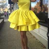 SP1619,Jewel Sleeveless Short Tiered Pleated Taffeta Daffodil Simple Ball Gown Homecoming Dresses - Thumbnail 1