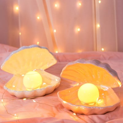 Cute dream pearl lamp decoration creative night light shell sleep lamp - Thumbnail 4