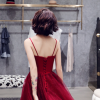 V neck tulle Burgundy short prom dress  - Thumbnail 2