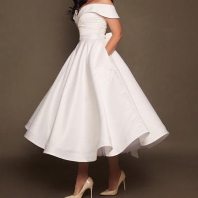 Off shoulder tea length plus size short wedding dress  - Thumbnail 5