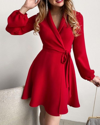 Solid Color Women'S Long Sleeve Dress