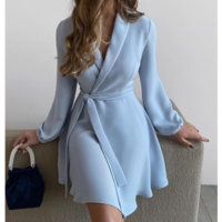 Solid Color Women'S Long Sleeve Dress - Thumbnail 2