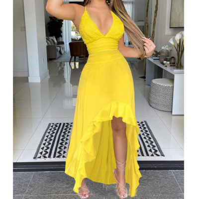 Sling Women's Yellow Sleeveless Lace Dress