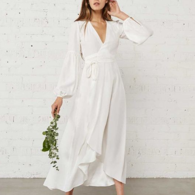 A line long sleeves prom dress beach wedding dresses - Thumbnail 5