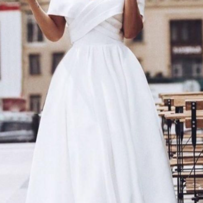 Simple off the shoulder short bridal gowns prom dress - Thumbnail 4