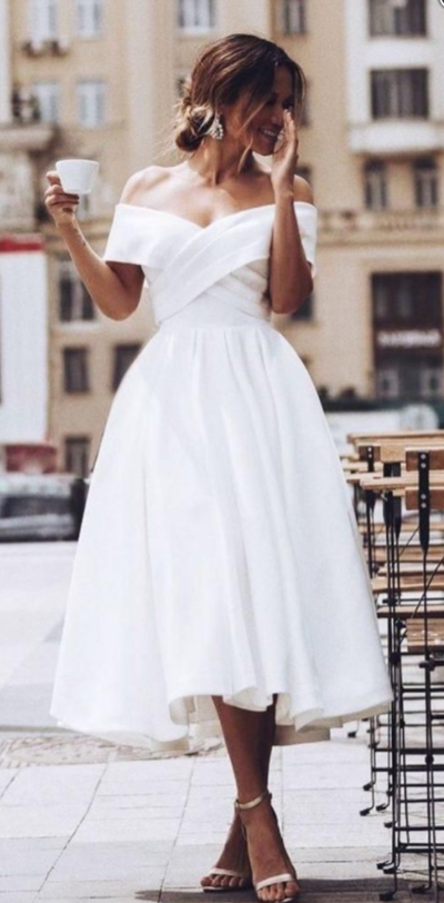 Simple Off the Shoulder Short Bridal Gowns Prom Dress