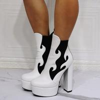 Flame thick heel fashion super high heel women's short boots S-516 - Thumbnail 3