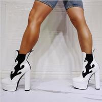Flame thick heel fashion super high heel women's short boots S-516 - Thumbnail 4