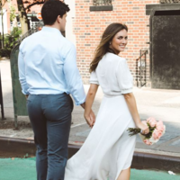 Simple Beach Wedding Dresses Short Sleeve Prom Dress - Thumbnail 2