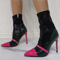 Sexy patent leather stitching stretch super high heel women's short boots S-519 - Thumbnail 3