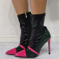 Sexy patent leather stitching stretch super high heel women's short boots S-519 - Thumbnail 2