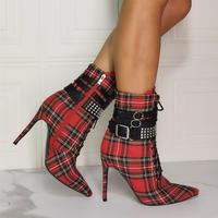 Studded belt super high heel women's short boots S-521 - Thumbnail 1