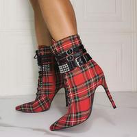 Studded belt super high heel women's short boots S-521 - Thumbnail 2