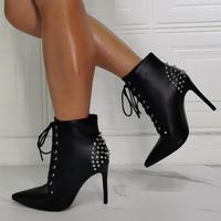 Fashion rivet pointed toe lace-up super high heel women's short boots S-522 - Thumbnail 3