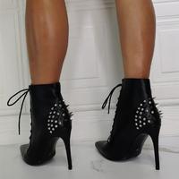 Fashion rivet pointed toe lace-up super high heel women's short boots S-522 - Thumbnail 5