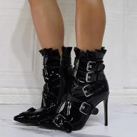 Patent leather belt buckle fashion super high heel women ankle boots S-525 - Thumbnail 2