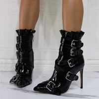 Patent leather belt buckle fashion super high heel women ankle boots S-525 - Thumbnail 4