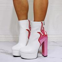 Flame thick heel fashion super high heel women's short boots S-527 - Thumbnail 1