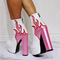 Flame thick heel fashion super high heel women's short boots S-527 - Thumbnail 3