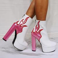 Flame thick heel fashion super high heel women's short boots S-527 - Thumbnail 2