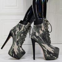 Camouflage lace-up fashion super high heel women's short boots S-528 - Thumbnail 1