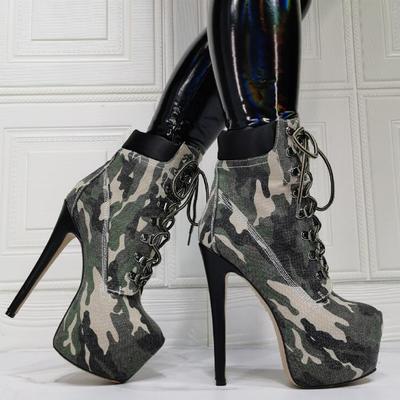 Camouflage lace-up fashion super high heel women's short boots s-528